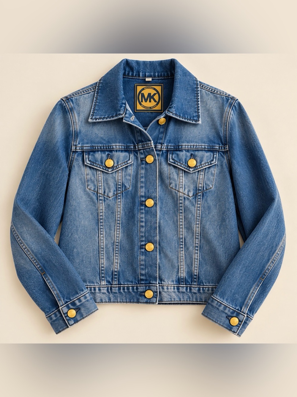 Michael Kors Women’s Denim Jean Jacket Blue Gold Buttons 100% Cotton Size L